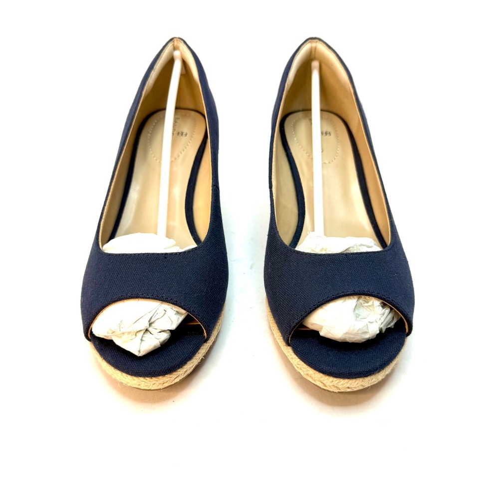 Bandolino Women's Nuri Peep Toe Espadrille Wedge Pumps Size 8.5M Dark Blue NWT